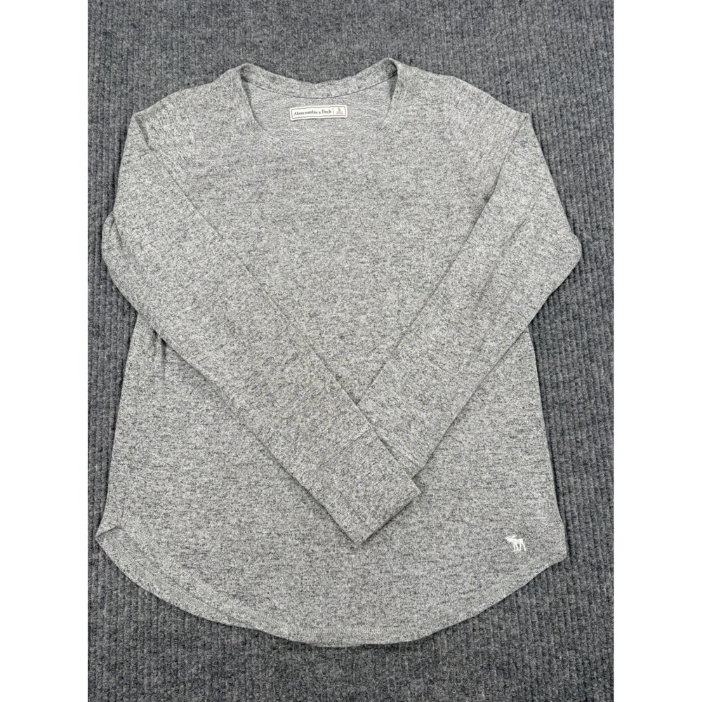 Abercrombie & Fitch Womens Small Gray Long Sleeve Curved Hem Moose Logo Y2K